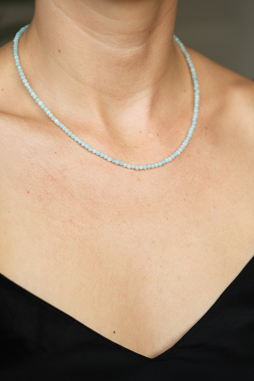 Aquamarine Necklace - 3mm Beaded