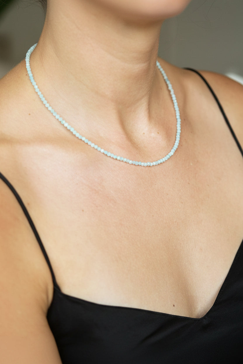 Aquamarine Necklace - 3mm Beaded