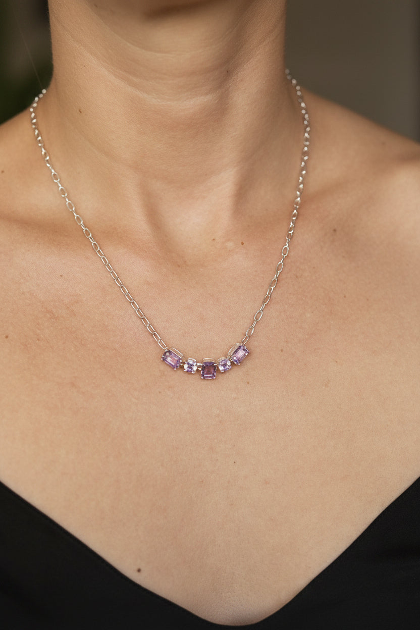 Amethyst Cluster Necklace — Sterling Silver