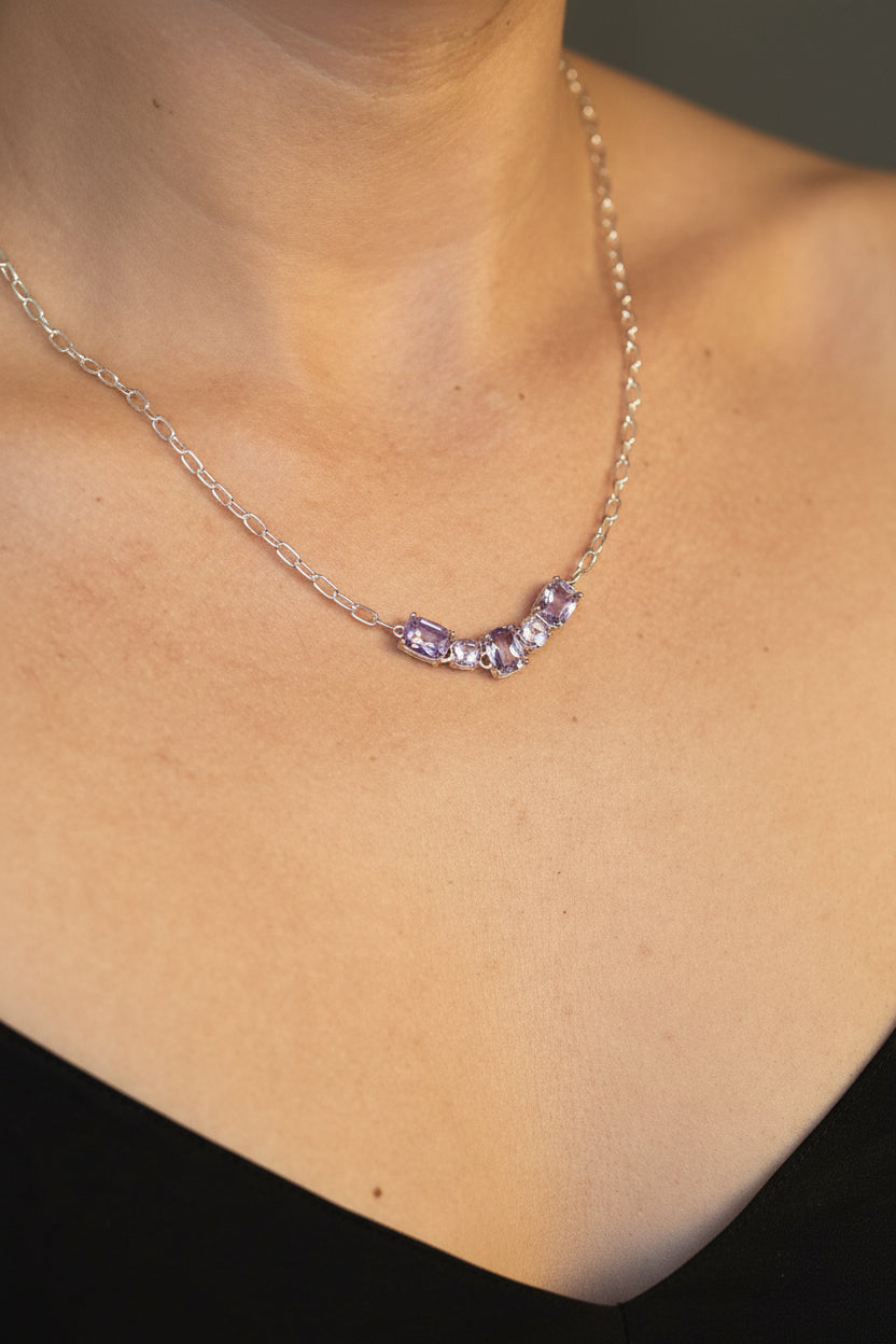 Amethyst Cluster Necklace — Sterling Silver