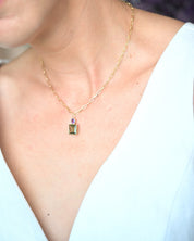 Bezel-Set Green + Purple Quartz Necklace on Paperclip Chain