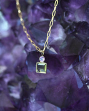 Bezel-Set Green + Purple Quartz Necklace on Paperclip Chain