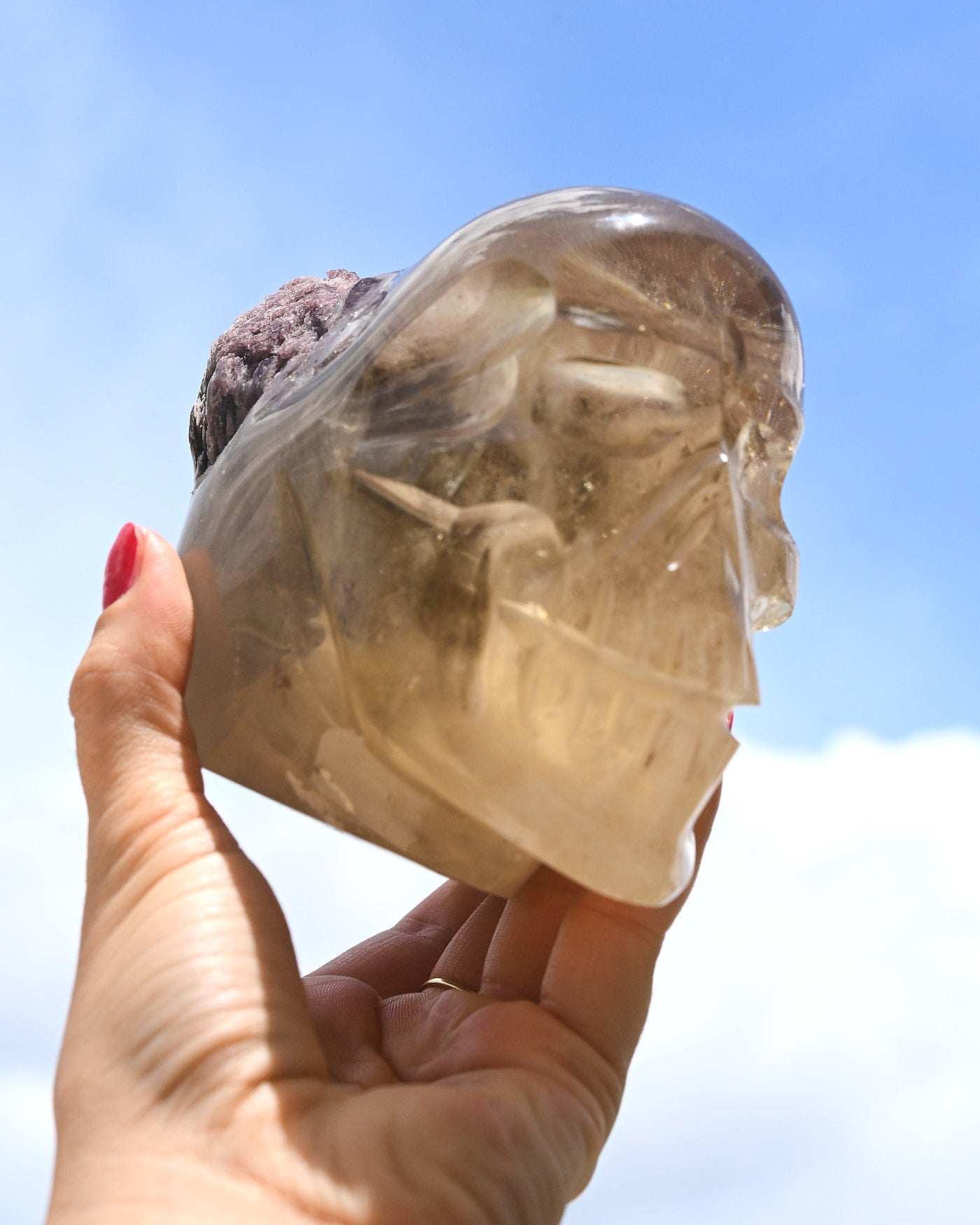 Citrine & Lepidolite Skull Carving, Brazil