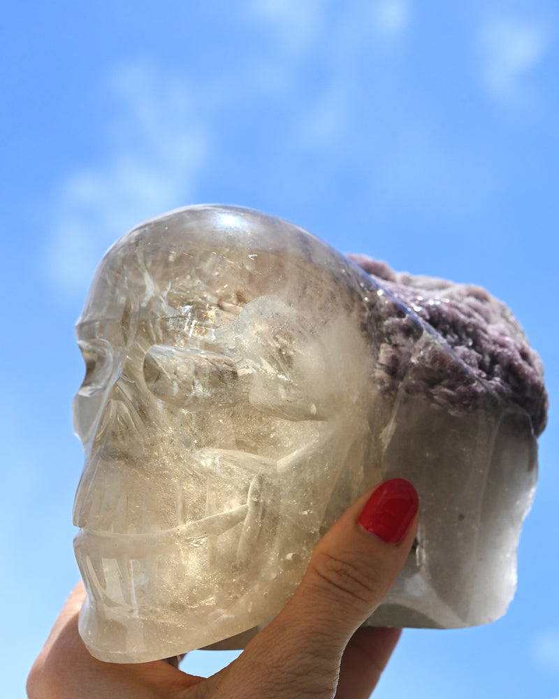 Citrine & Lepidolite Skull Carving, Brazil