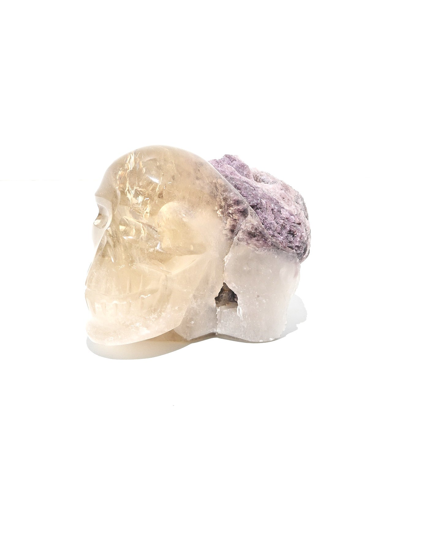 Citrine & Lepidolite Skull Carving, Brazil