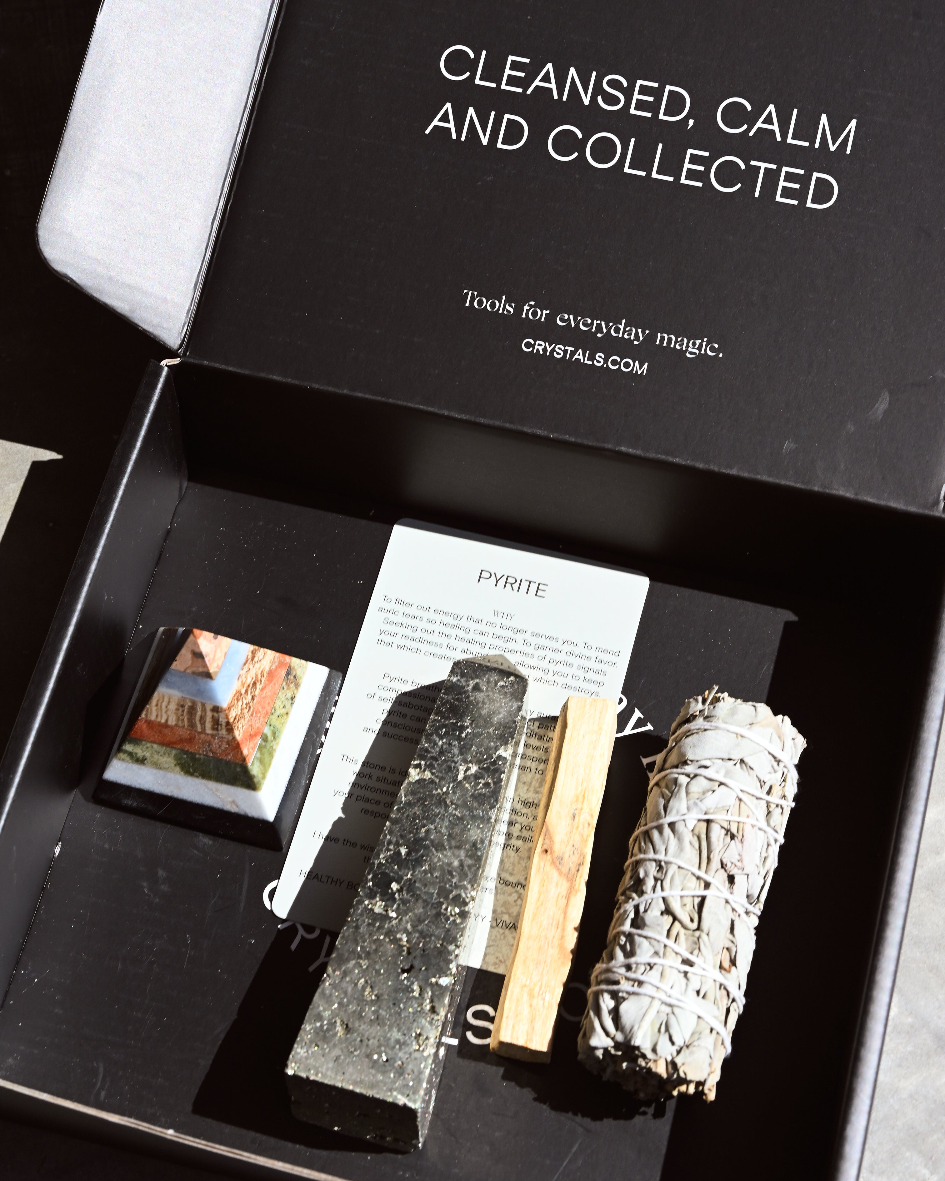 Crystal Protection & Chakra Balancing Set – Pyrite, Sage & Palo Santo