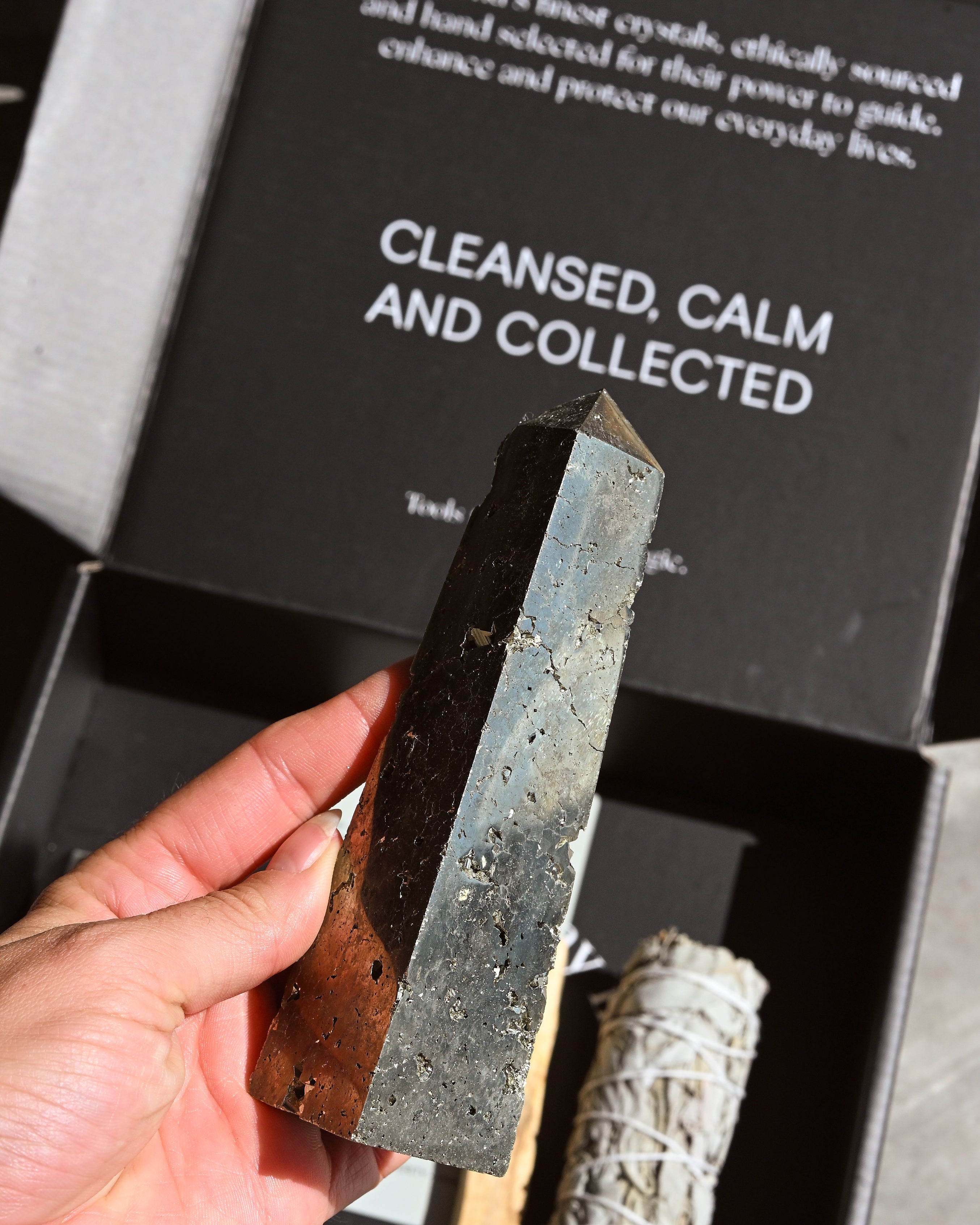 Crystal Protection & Chakra Balancing Set – Pyrite, Sage & Palo Santo