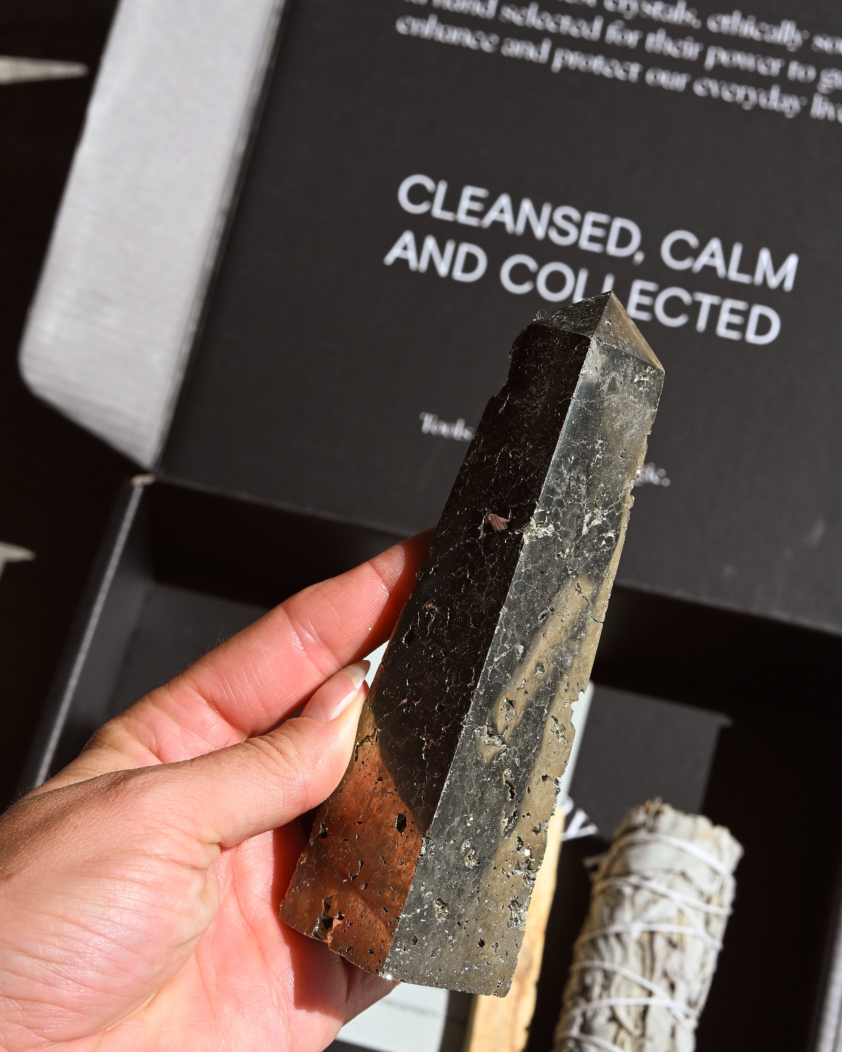 Crystal Protection & Chakra Balancing Set – Pyrite, Sage & Palo Santo