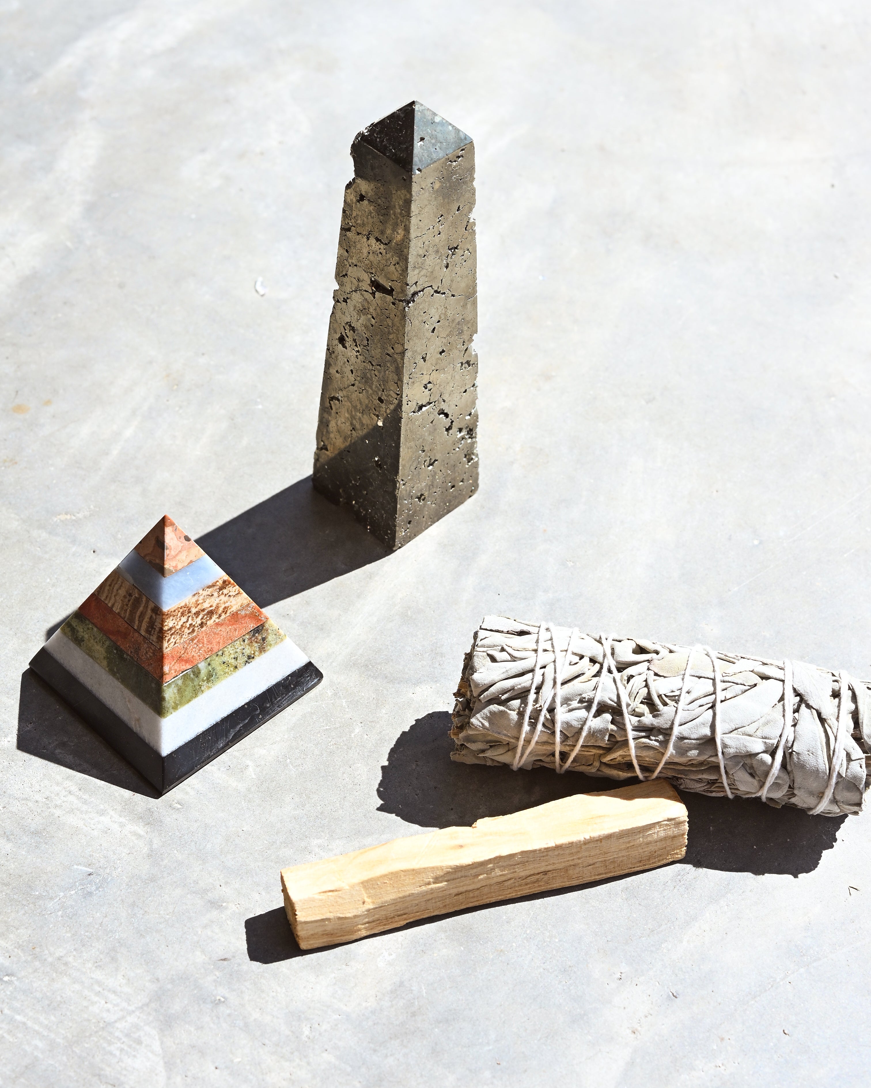 Crystal Protection & Chakra Balancing Set – Pyrite, Sage & Palo Santo