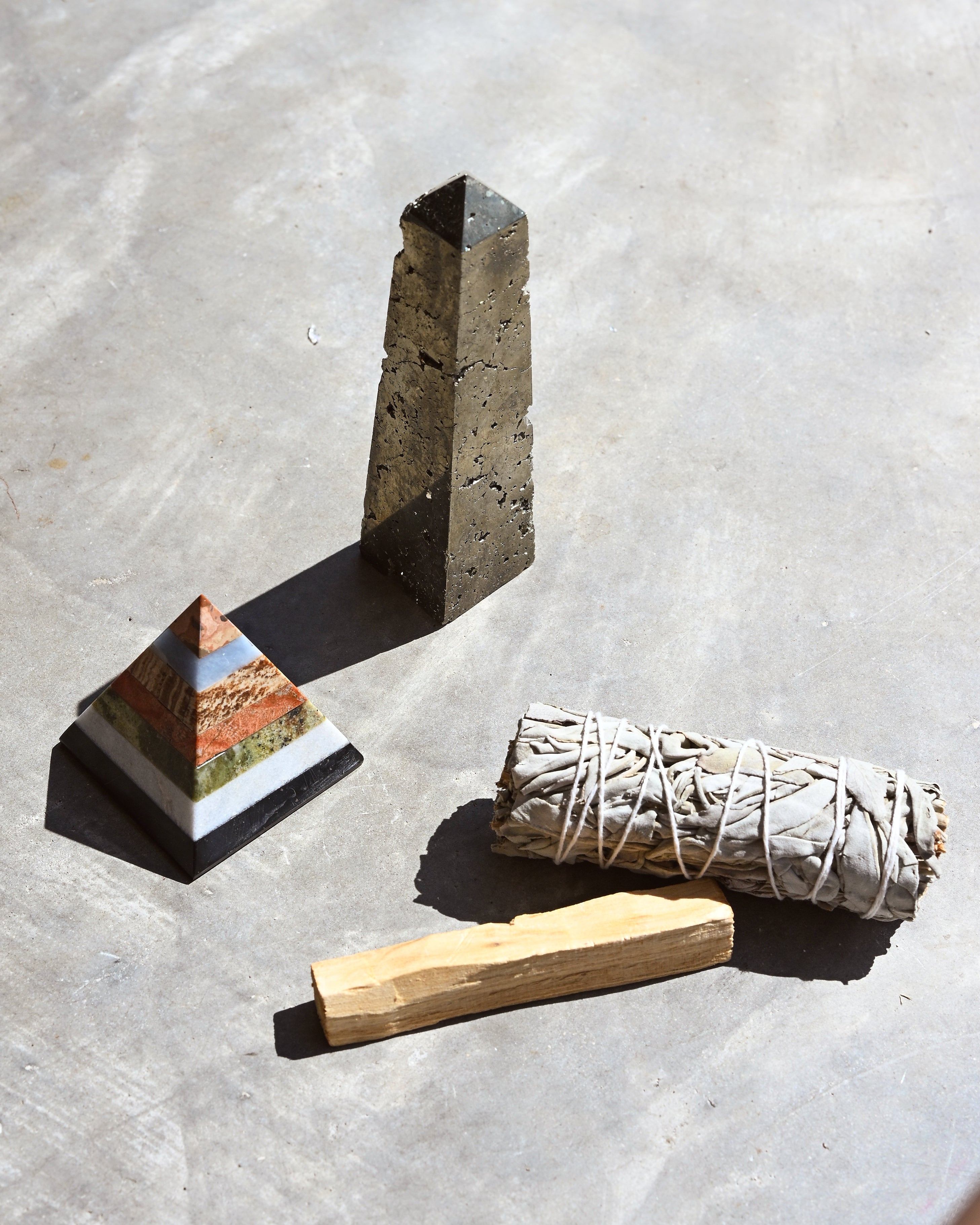 Crystal Protection & Chakra Balancing Set – Pyrite, Sage & Palo Santo