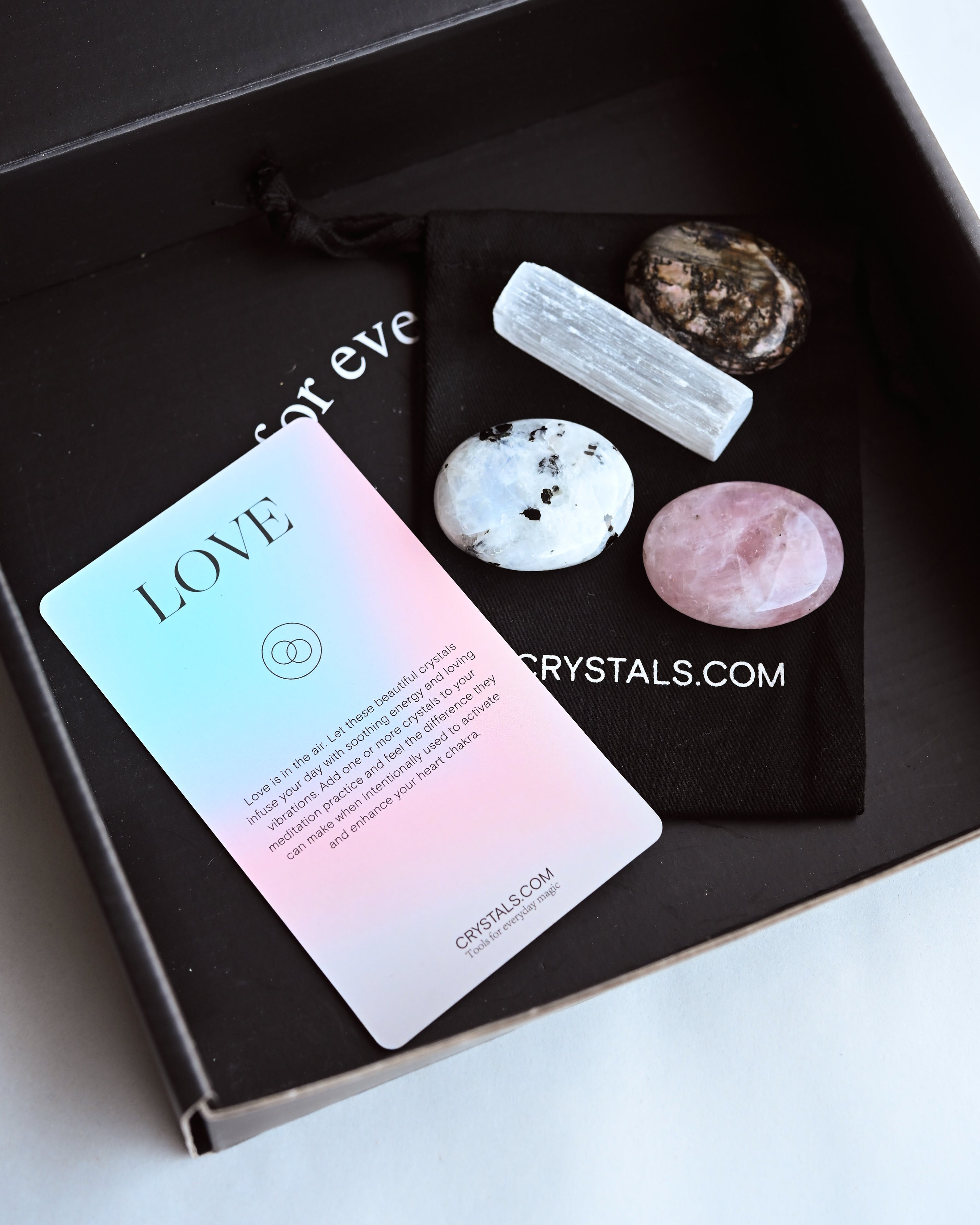 Love Crystal Kit – Rose Quartz, Moonstone, Rhodonite & Selenite