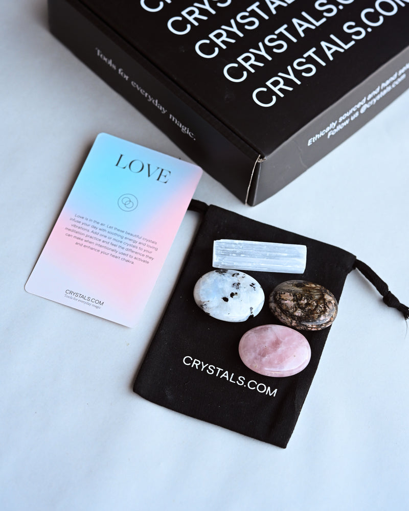 Love Crystal Kit – Rose Quartz, Moonstone, Rhodonite & Selenite