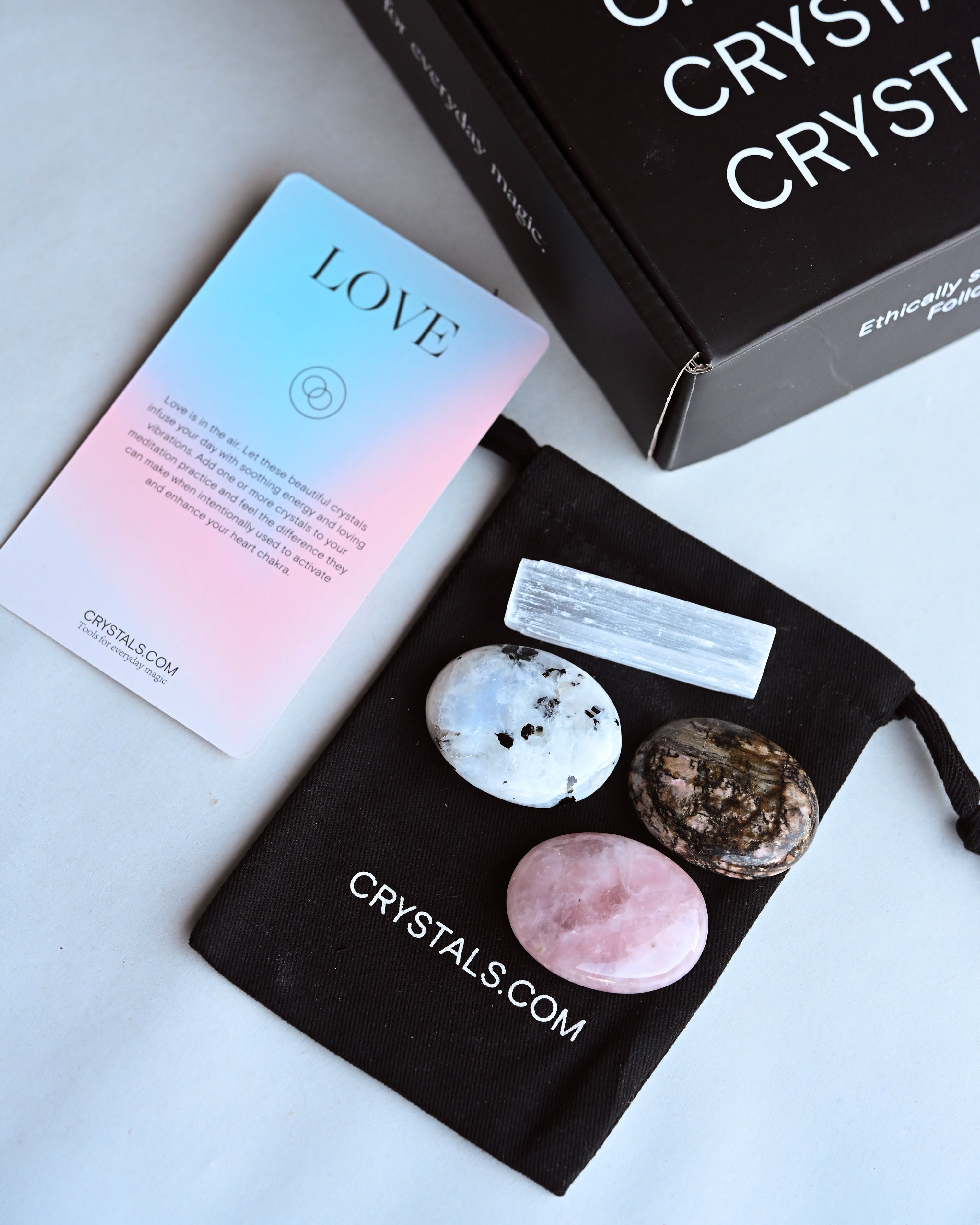 Love Crystal Kit – Rose Quartz, Moonstone, Rhodonite & Selenite
