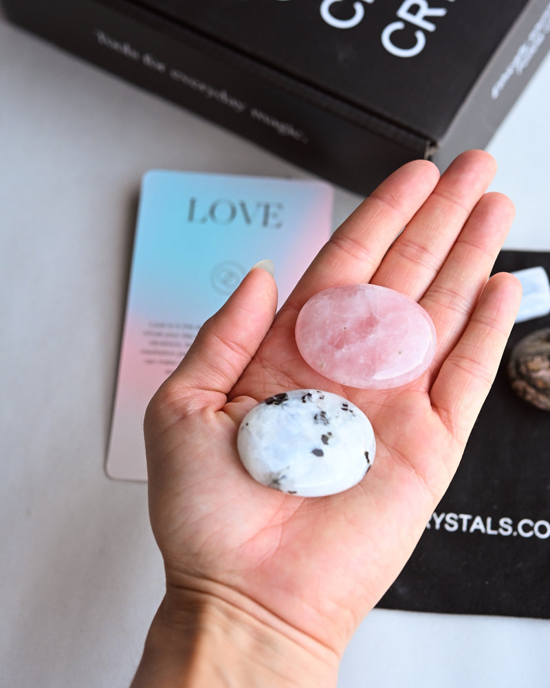 Love Crystal Kit – Rose Quartz, Moonstone, Rhodonite & Selenite