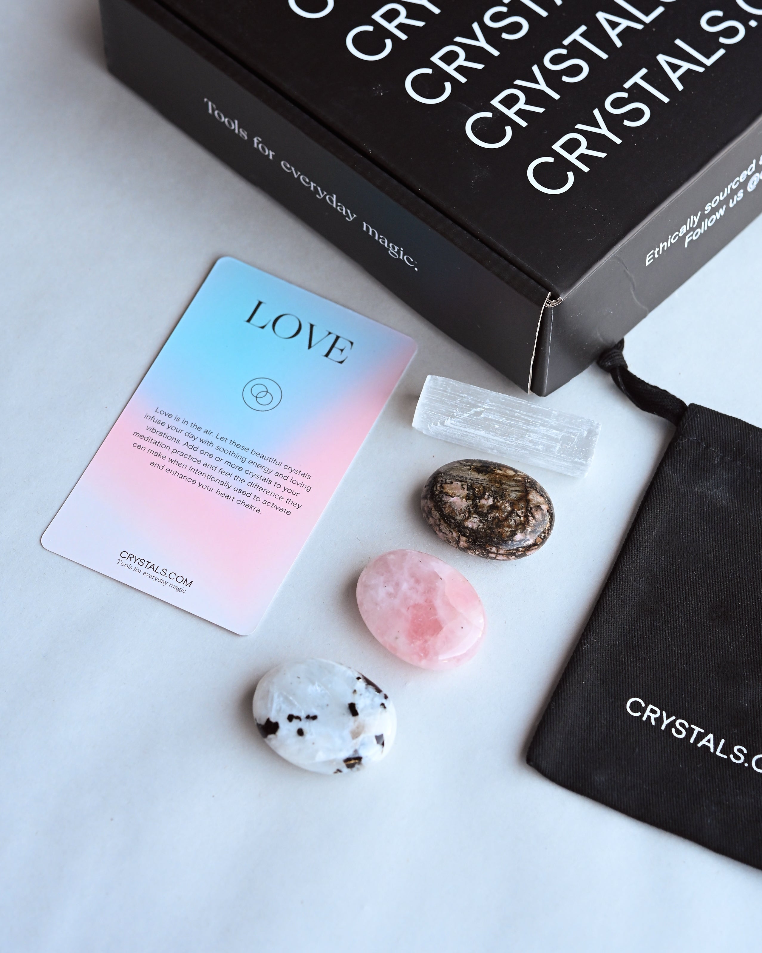 Love Crystal Kit – Rose Quartz, Moonstone, Rhodonite & Selenite