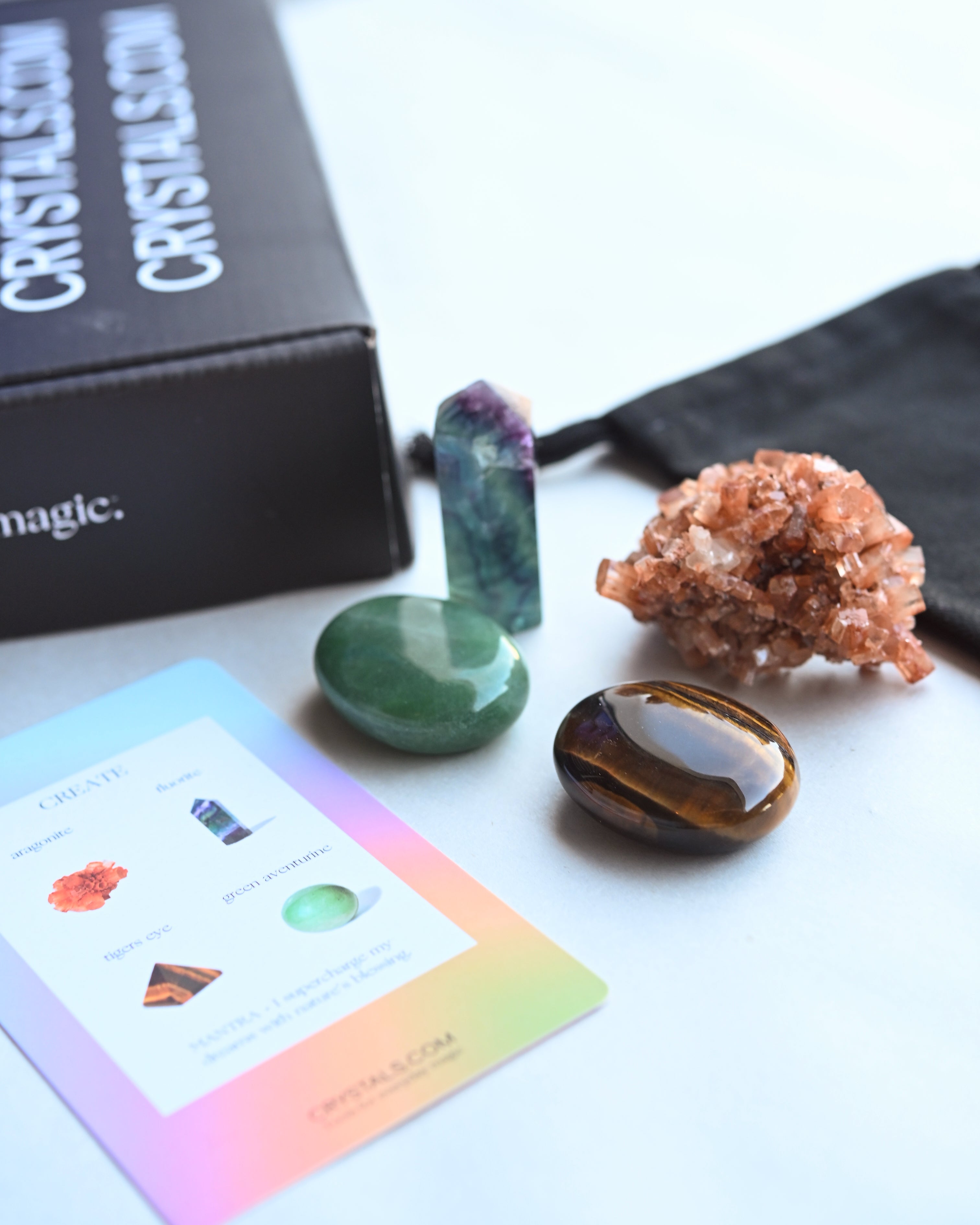 Create Crystal Kit – Fluorite, Aventurine, Tiger’s Eye & Aragonite