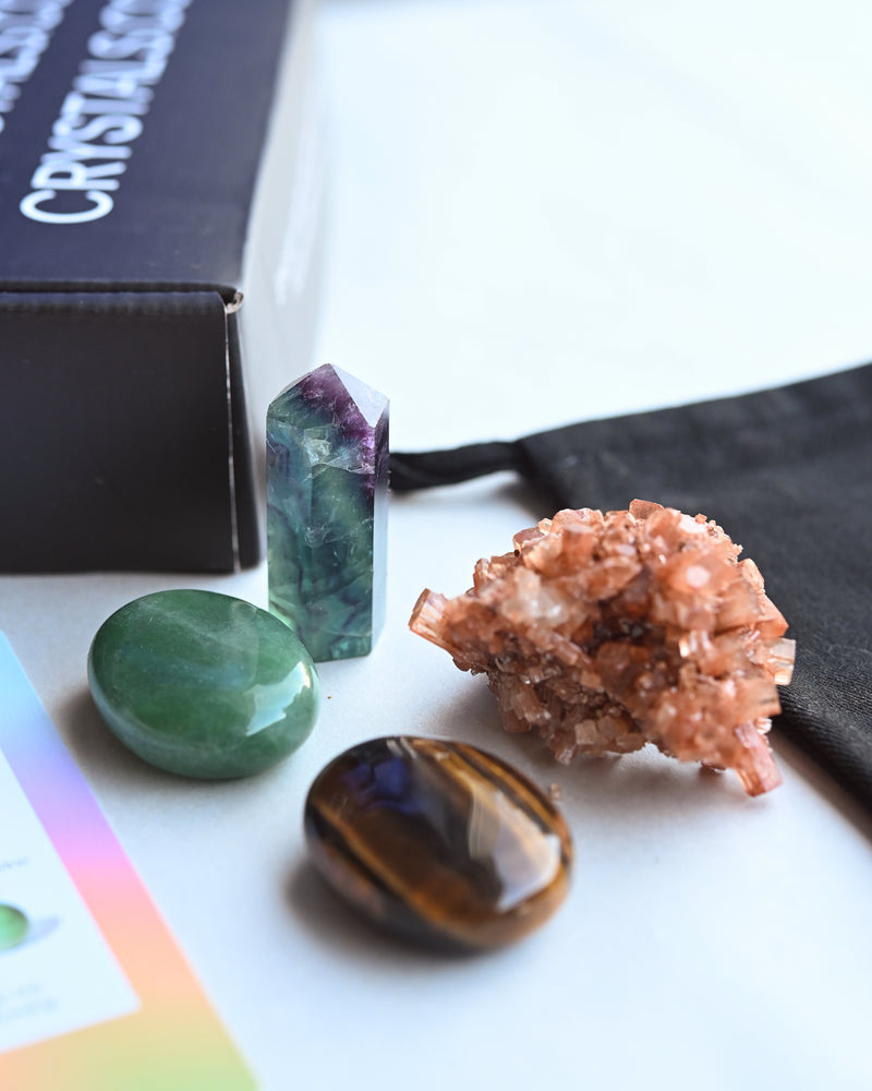 Create Crystal Kit – Fluorite, Aventurine, Tiger’s Eye & Aragonite