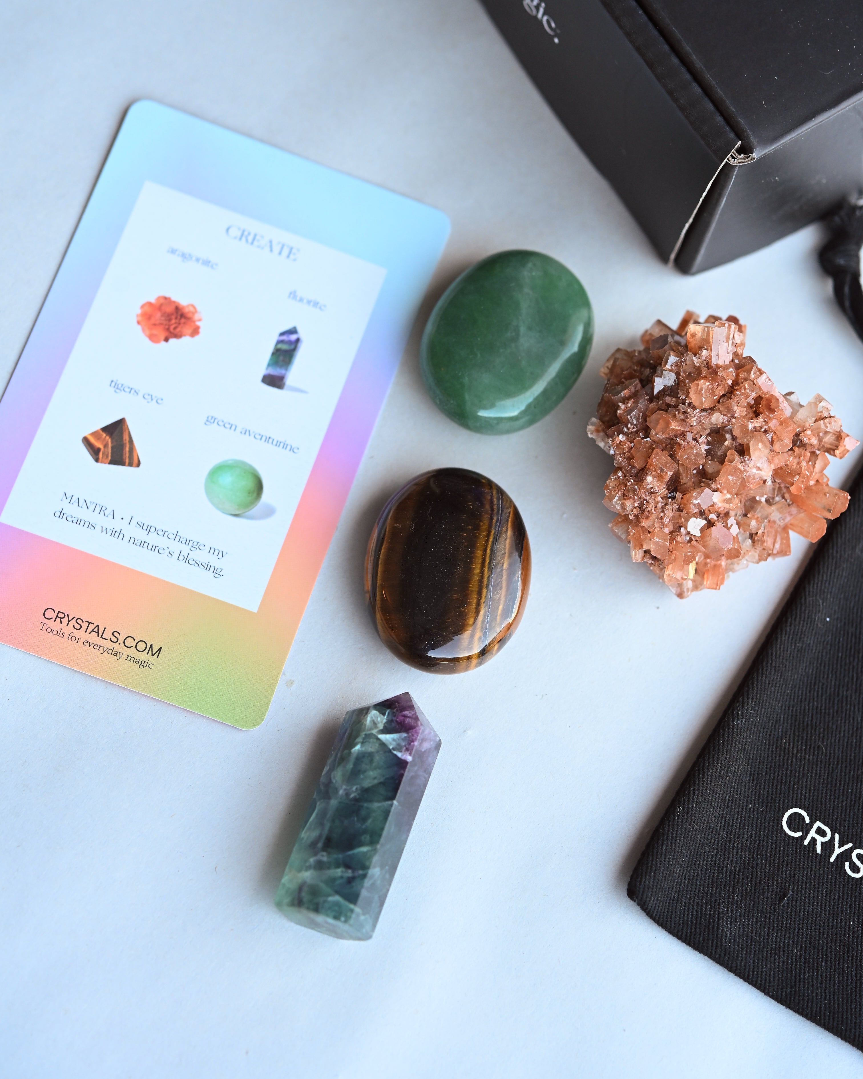 Create Crystal Kit – Fluorite, Aventurine, Tiger’s Eye & Aragonite