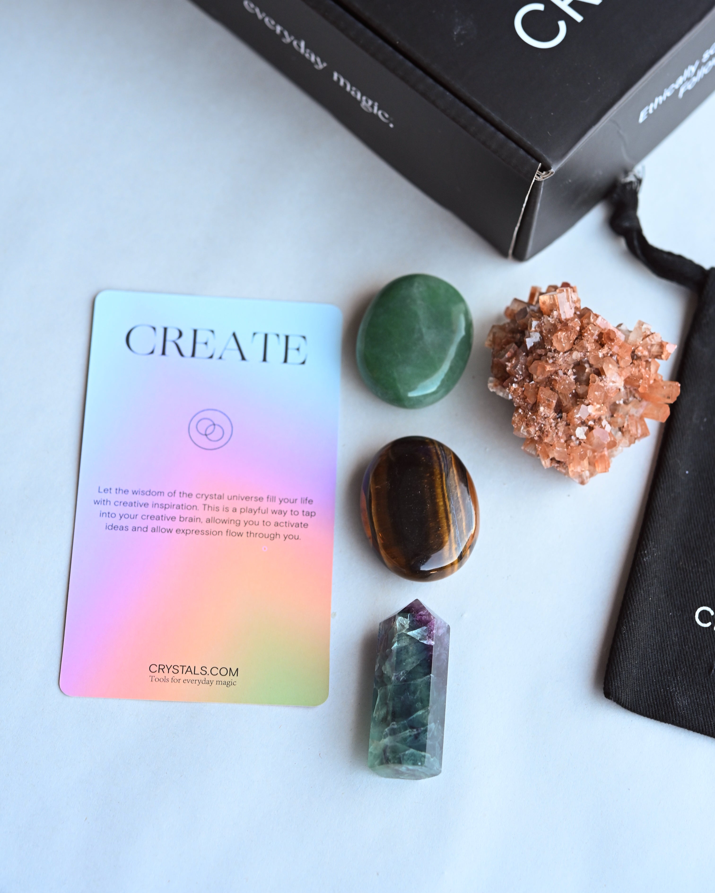 Create Crystal Kit – Fluorite, Aventurine, Tiger’s Eye & Aragonite