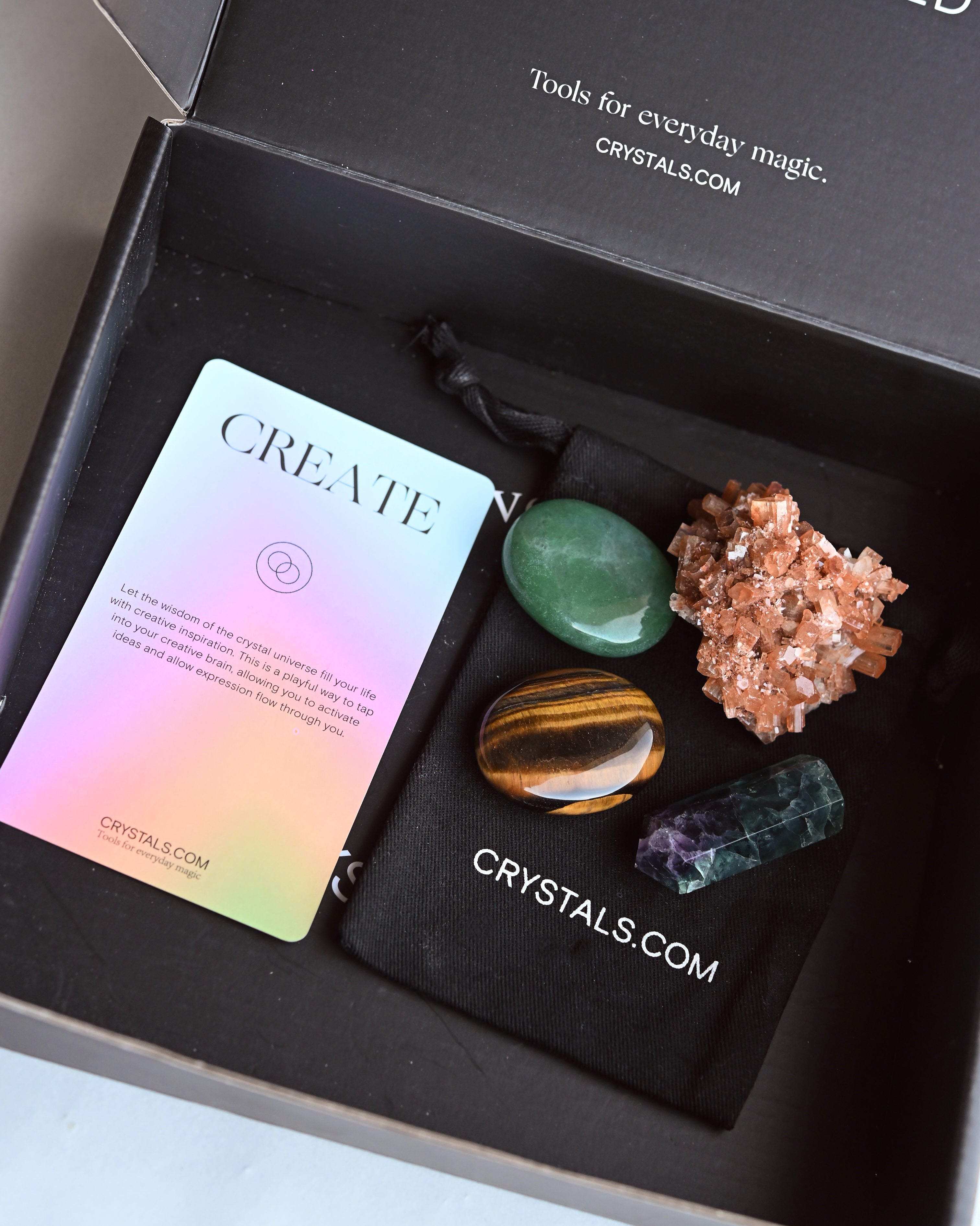 Create Crystal Kit – Fluorite, Aventurine, Tiger’s Eye & Aragonite