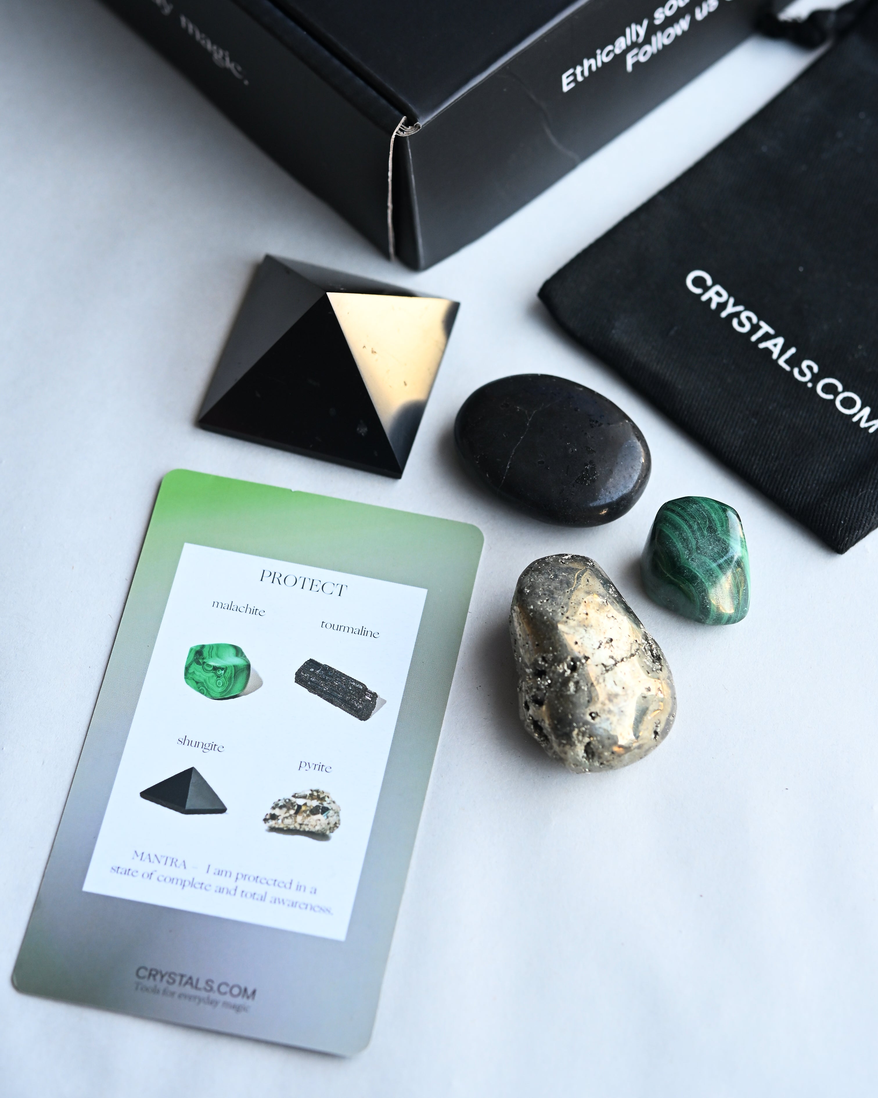 Protect Crystal Kit – Shungite, Malachite, Pyrite & Tourmaline