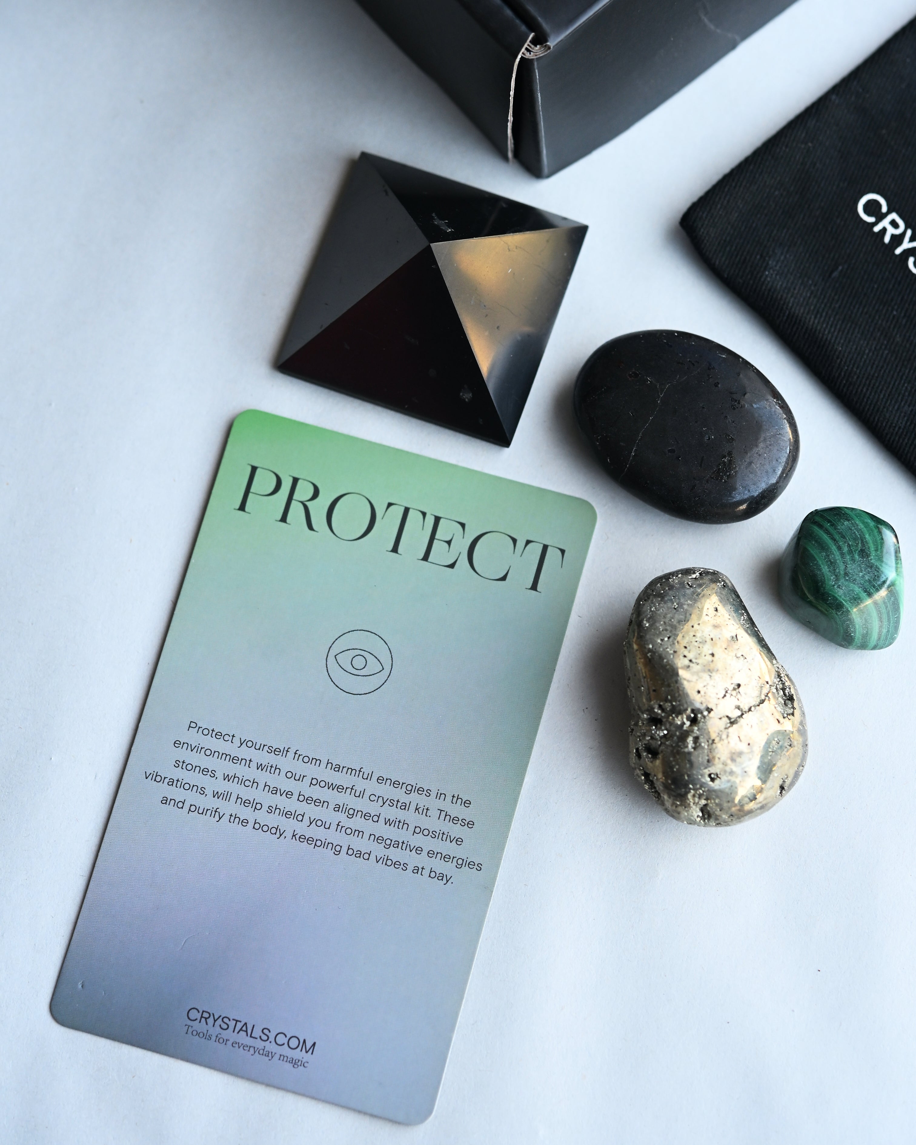Protect Crystal Kit – Shungite, Malachite, Pyrite & Tourmaline