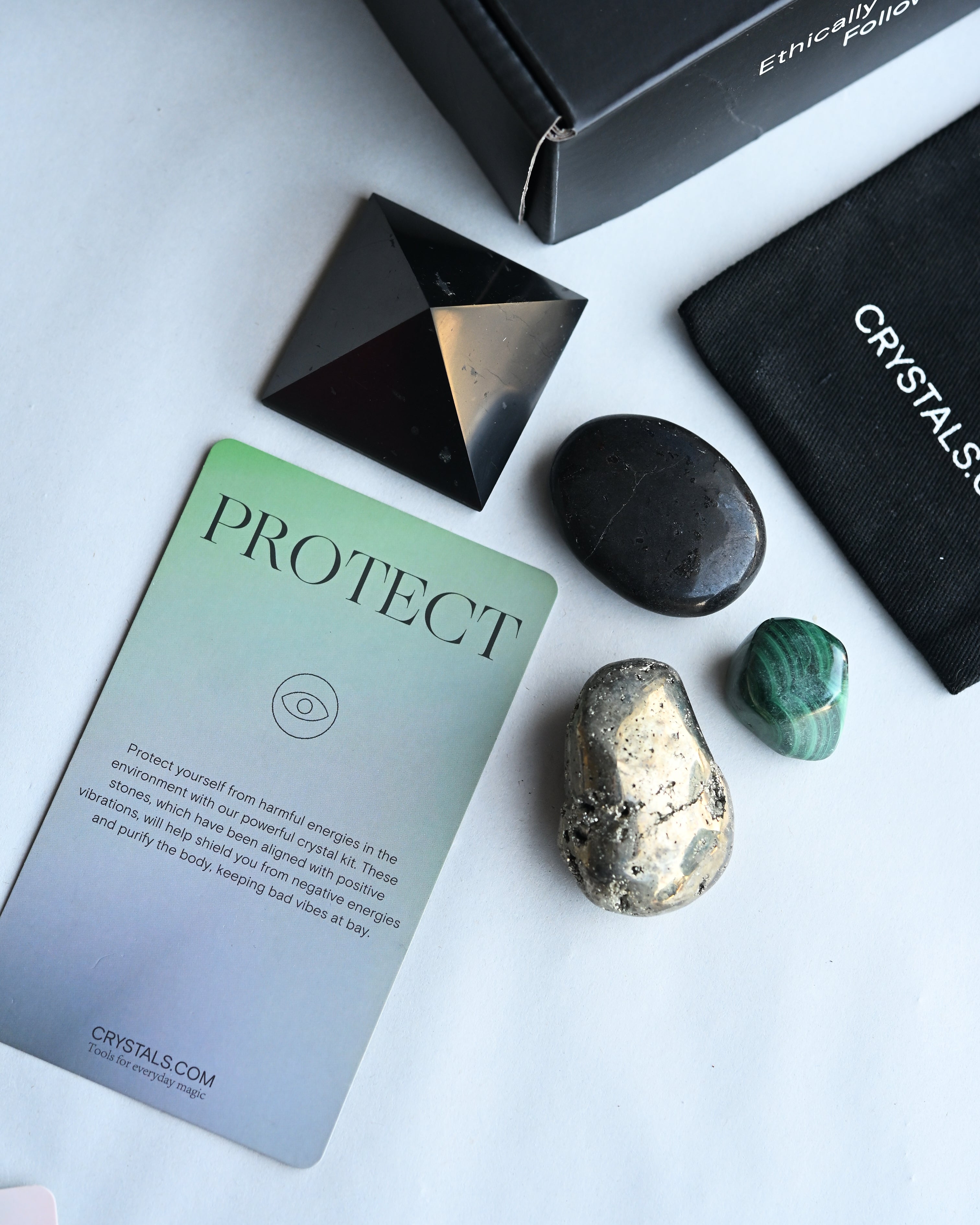 Protect Crystal Kit – Shungite, Malachite, Pyrite & Tourmaline