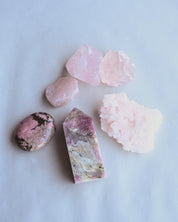 Love + Compassion Crystal Kit – Rhodonite, Pink Halite, Pink Tourmaline & Rose Quartz Set