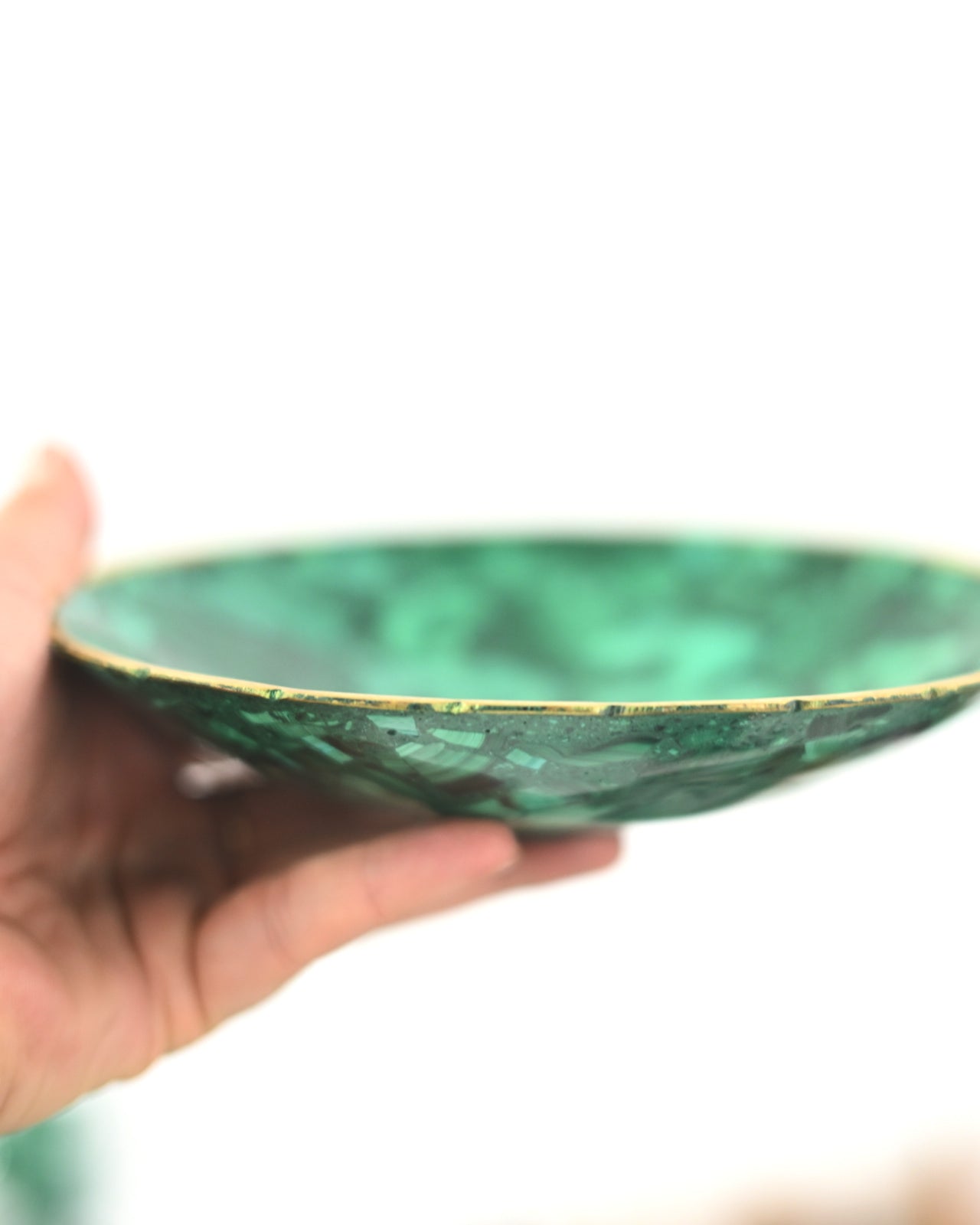 Malachite Bowl with Gold Rim