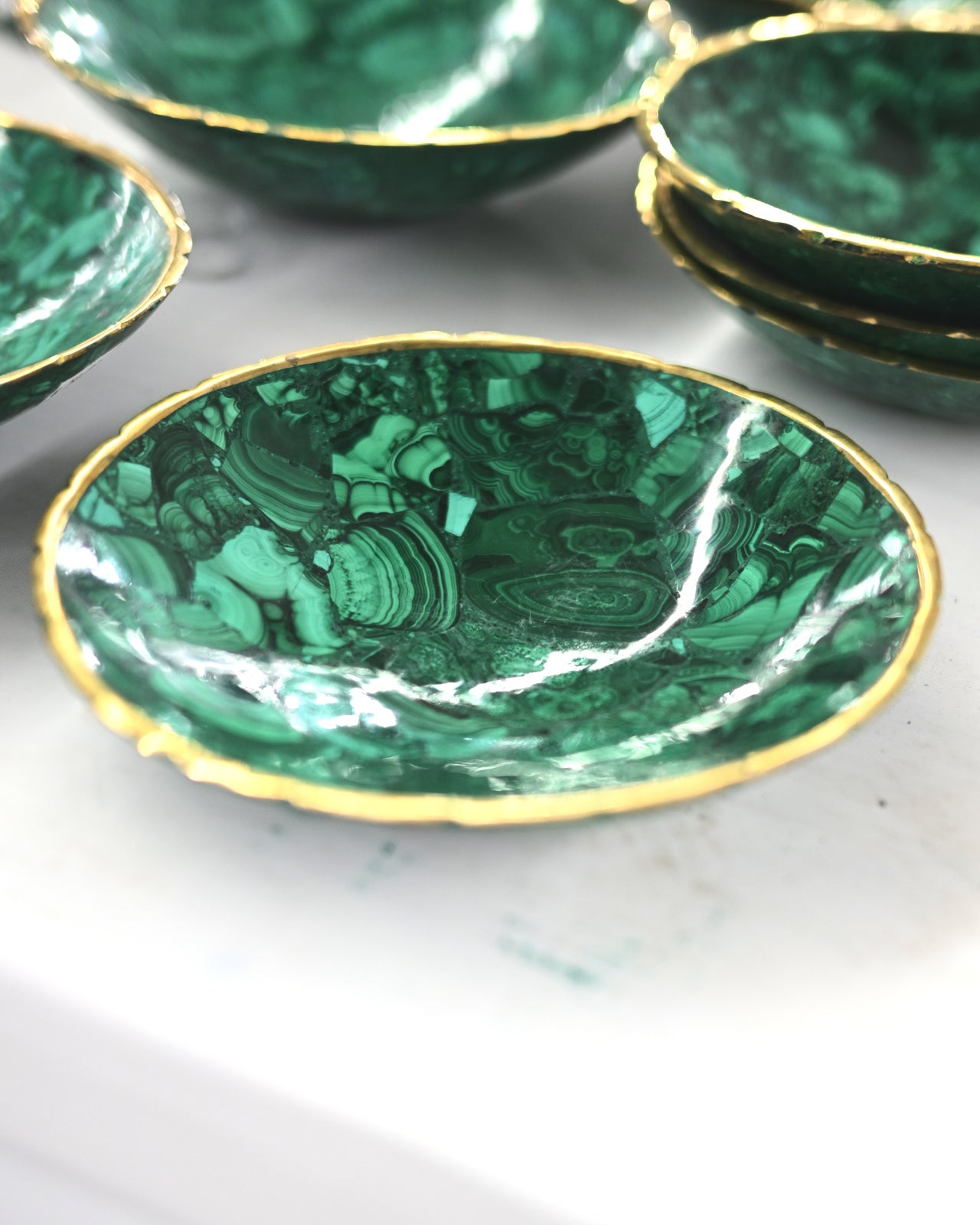 Malachite Bowl with Gold Rim