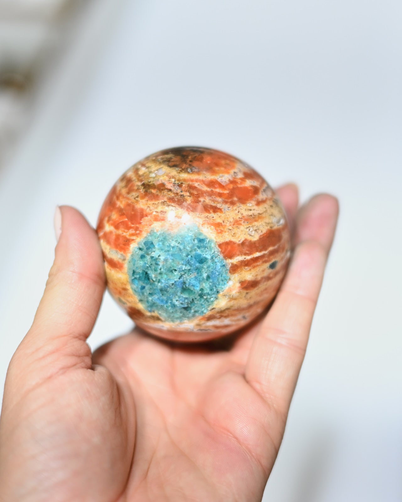 Orange Calcite + Apatite Sphere
