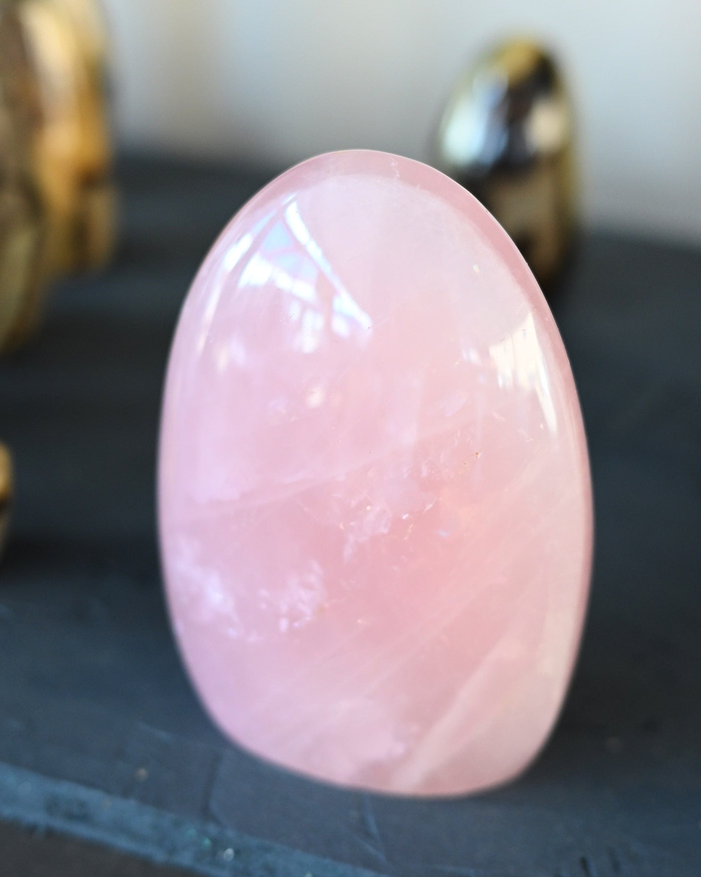 Rose quartz freeform standing display