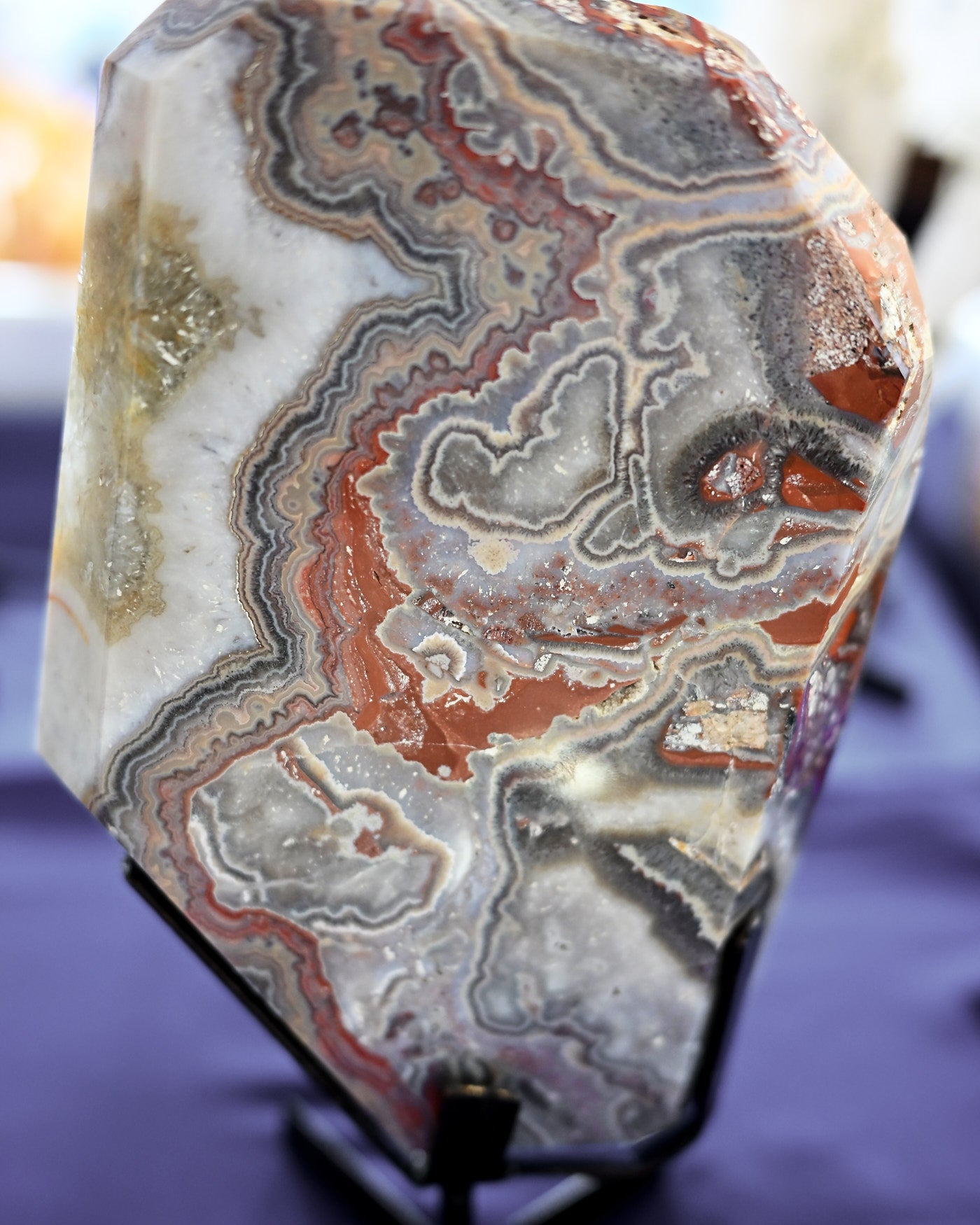 Red banded Agate slab on stand Brazil