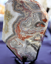 Red banded Agate slab on stand Brazil