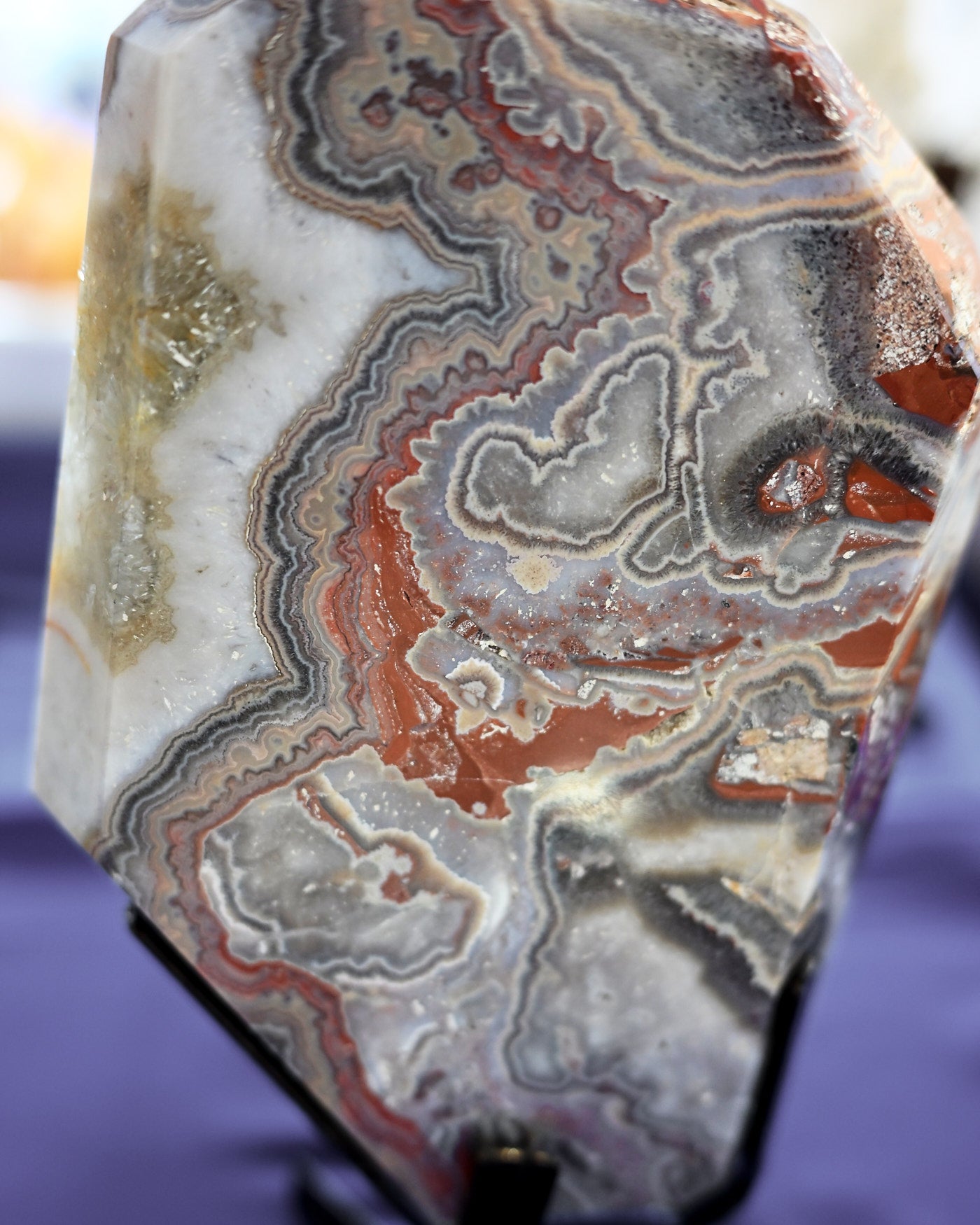 Red banded Agate slab on stand Brazil