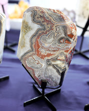 Red banded Agate slab on stand Brazil