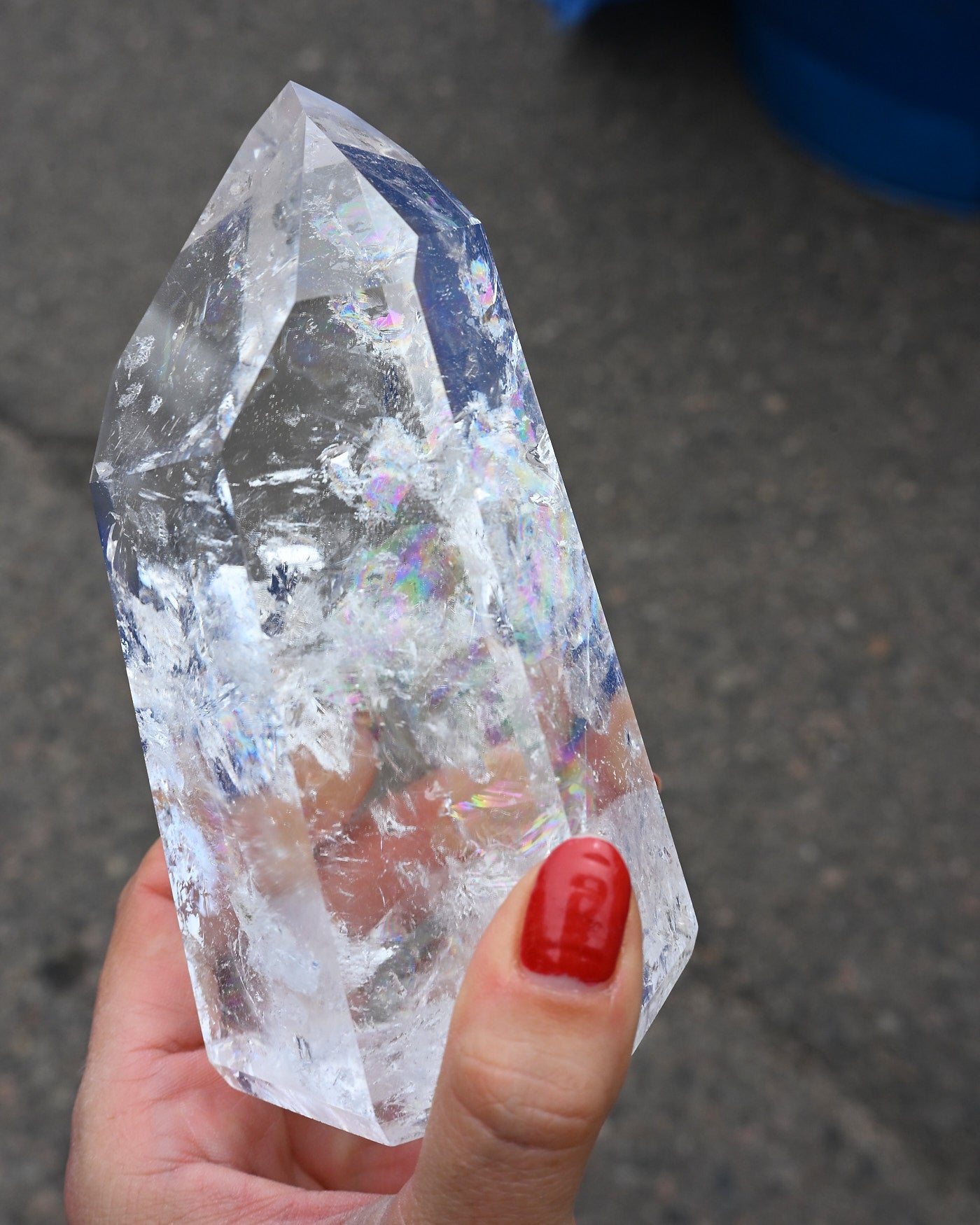 Clear quartz rainbow tower side view