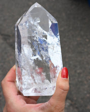Clear quartz tower prismatic light detail