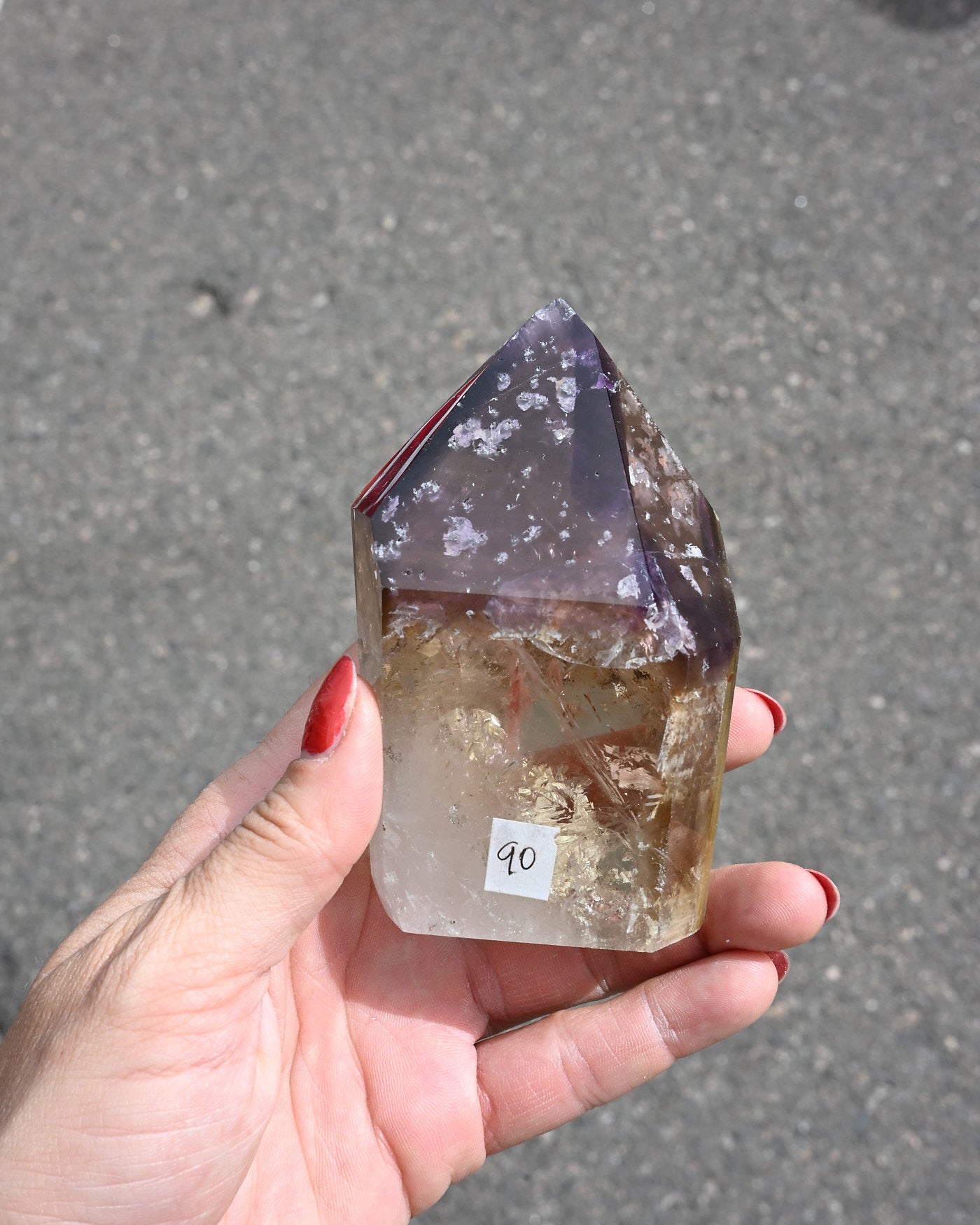 Rose quartz geometric point side view