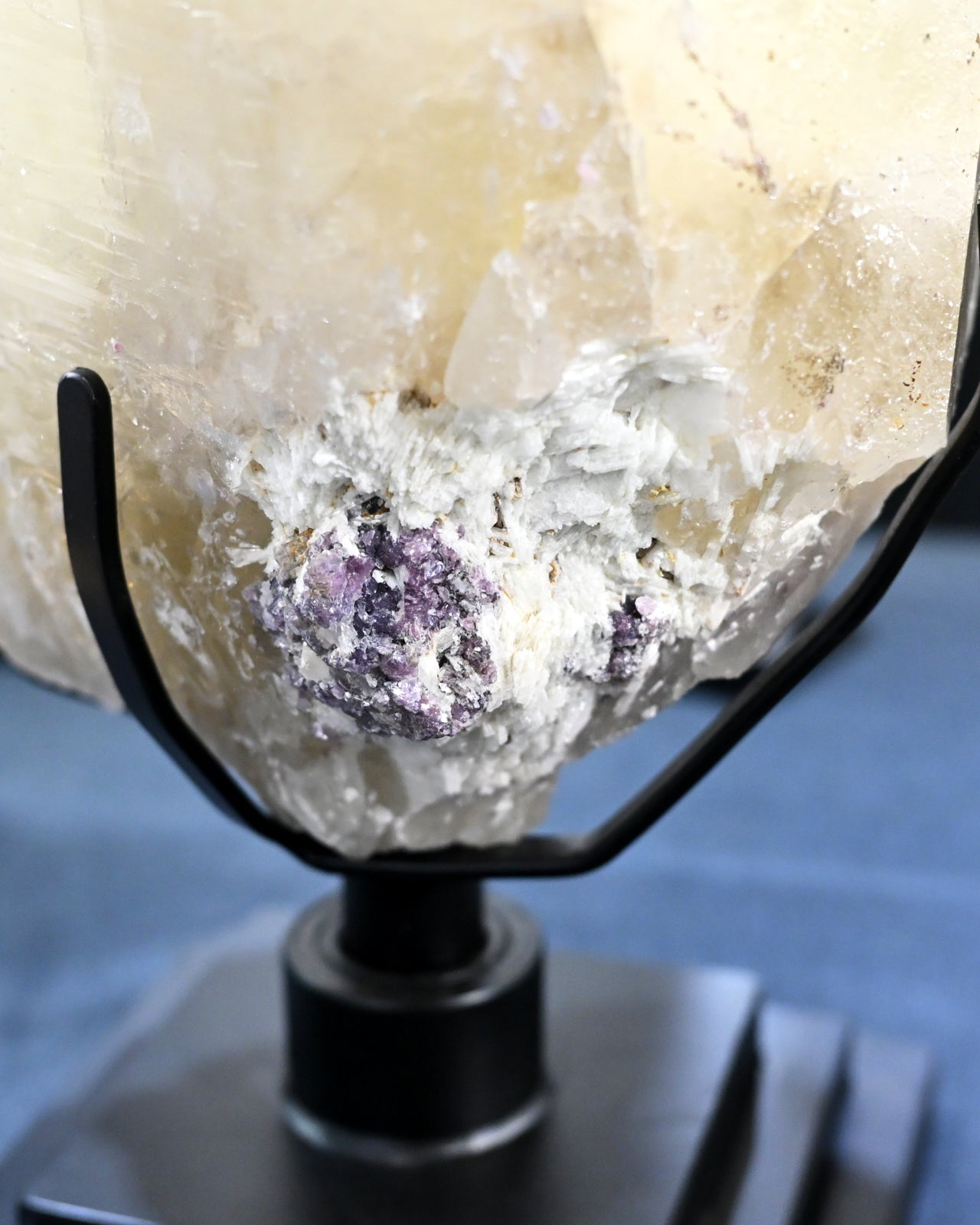 49lbs Natural Citrine with Pink Tourmaline, Lepidolite + Feldspar on Spinning Stand