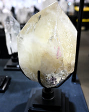 49lbs Natural Citrine with Pink Tourmaline, Lepidolite + Feldspar on Spinning Stand