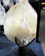 49lbs Natural Citrine with Pink Tourmaline, Lepidolite + Feldspar on Spinning Stand