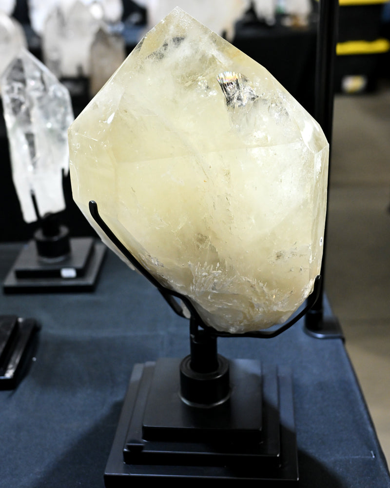 49lbs Natural Citrine with Pink Tourmaline, Lepidolite + Feldspar on Spinning Stand