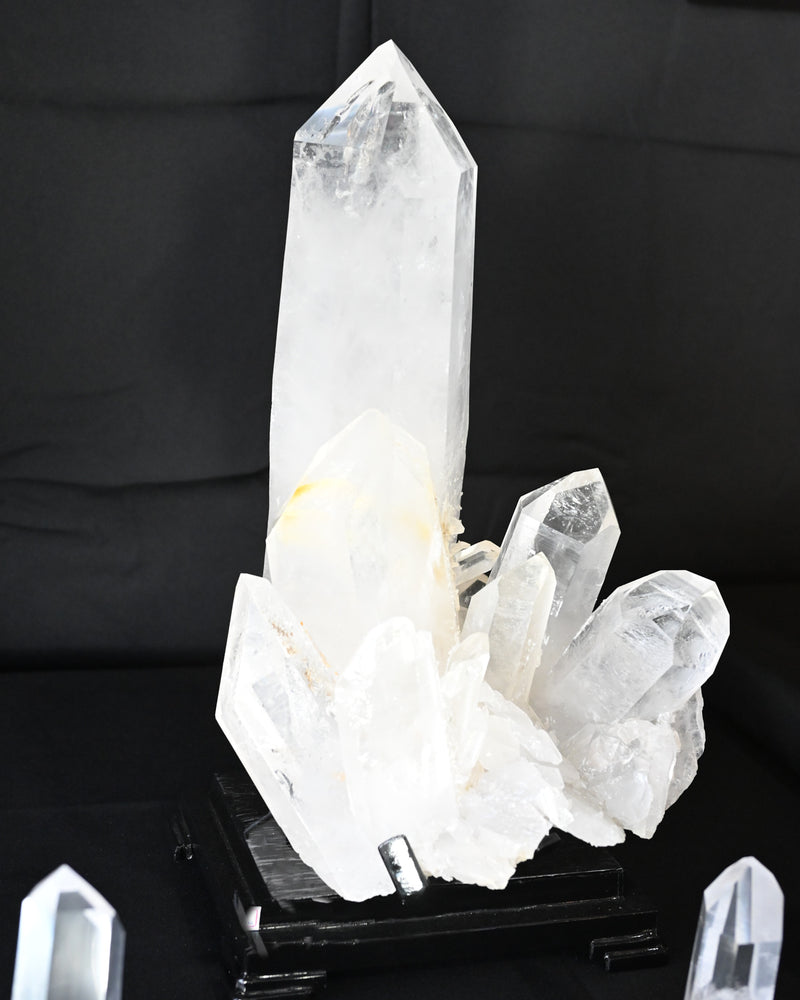Museum grade 28lb Statement Clear Quartz Multi-Point Cluster on Rotating Stand