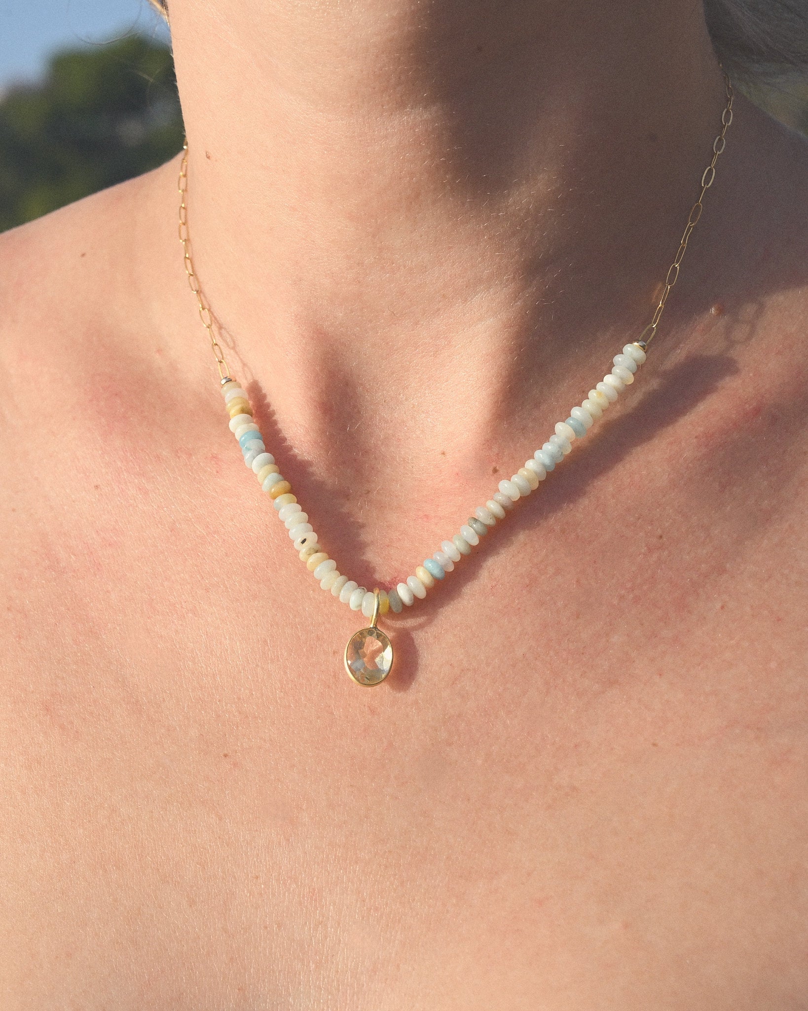 Citrine & Amazonite Paperclip Necklace