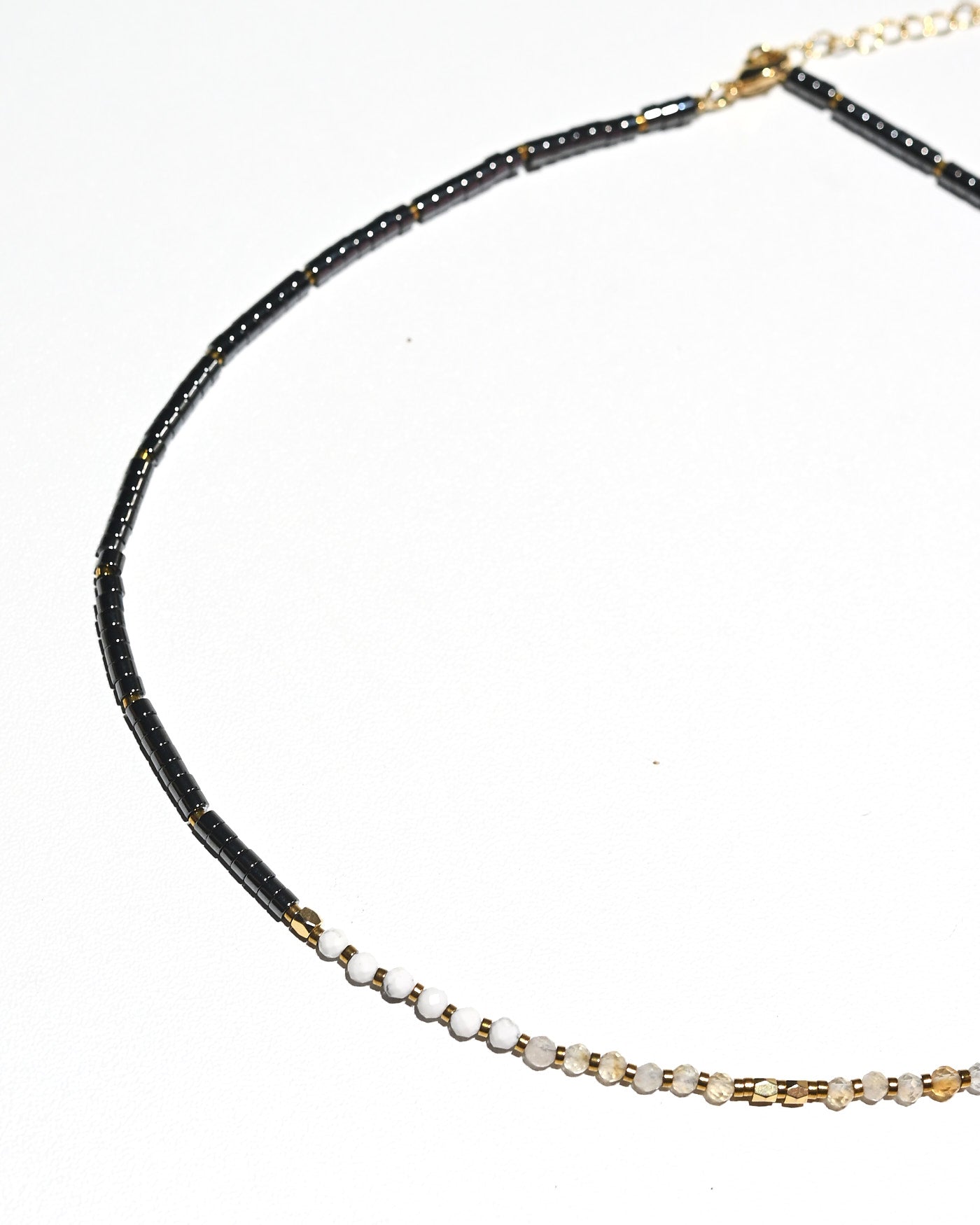 Clarity Necklace - Hematite, Howlite + Clear Quartz