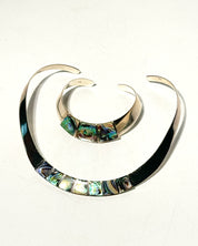 Peruvian Sterling Silver 925 Abalone Shell Necklace & Cuff Bracelet Set
