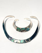 Peruvian Sterling Silver 925 Abalone Shell Necklace & Cuff Bracelet Set