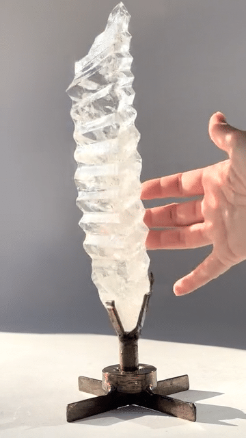 Abstract Polished Quartz Wavy Freeform on Spinning Stand