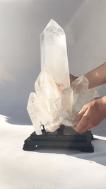 Museum grade 28lb Statement Clear Quartz Multi-Point Cluster on Rotating Stand